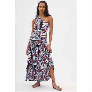 Anthropologie Maeve One-Shoulder Printed Midi Dress